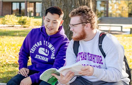 students studying on campus